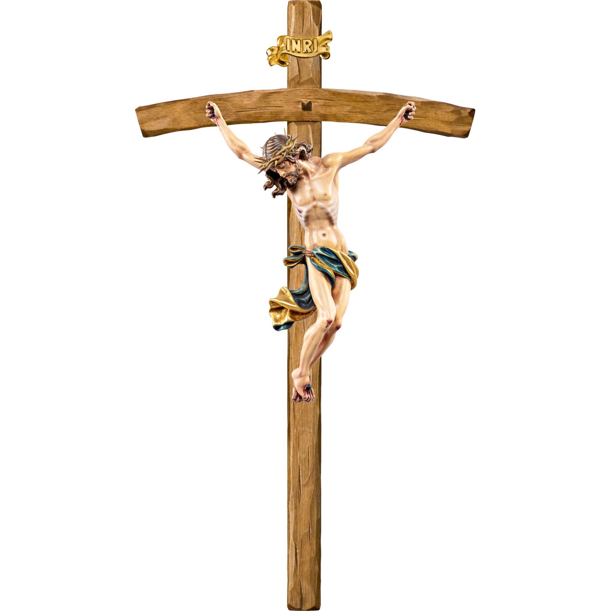 Cristo Barocco con espinas en cruz arqueada